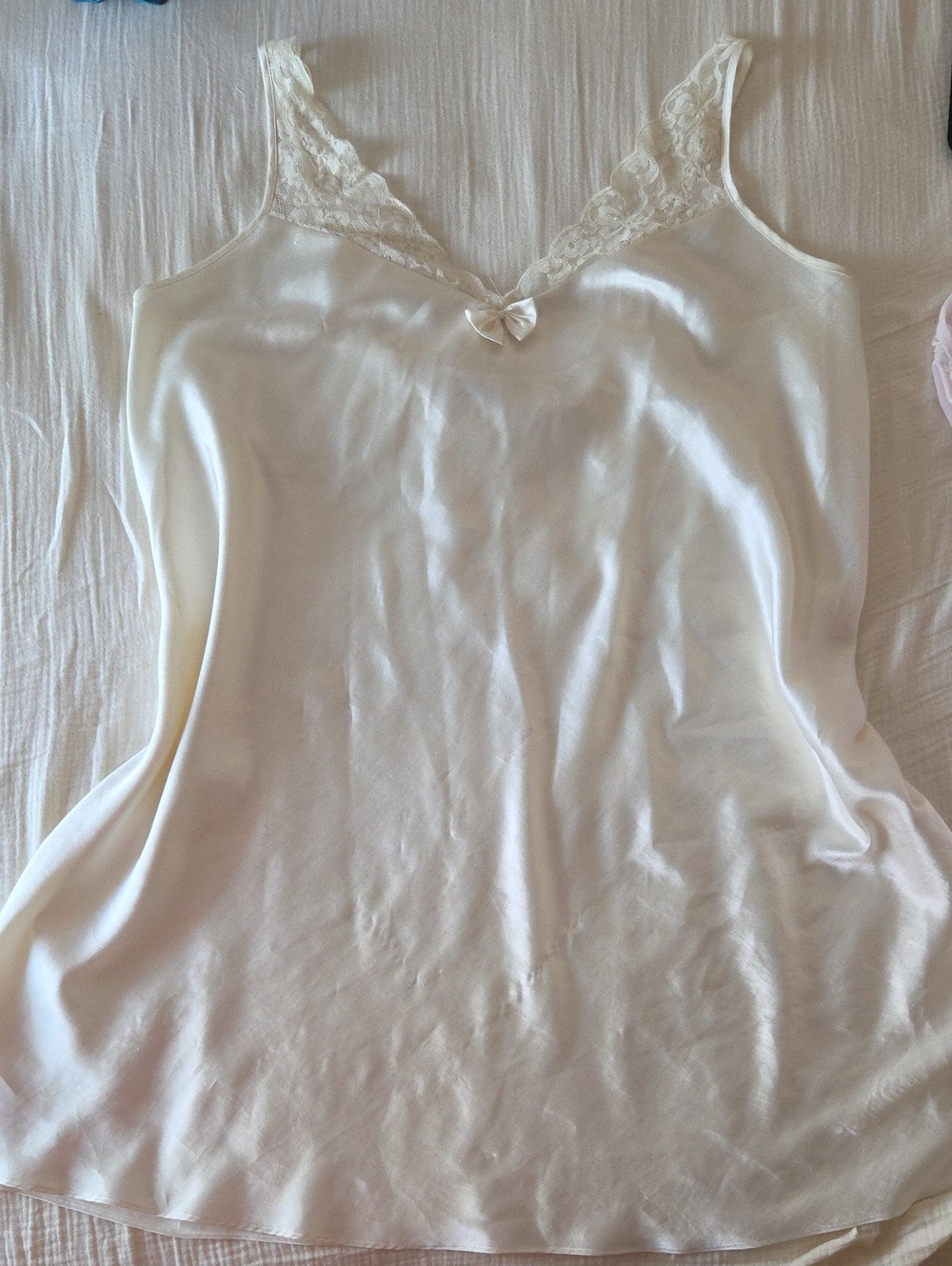 Silky Ivory Lace Trim Nightie